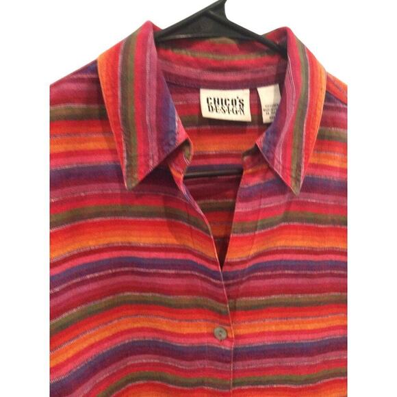 Chico’s Womens Linen Jacket Size Medium Red Rainbow Boho Festival Hippie Beachy - Picture 5 of 12